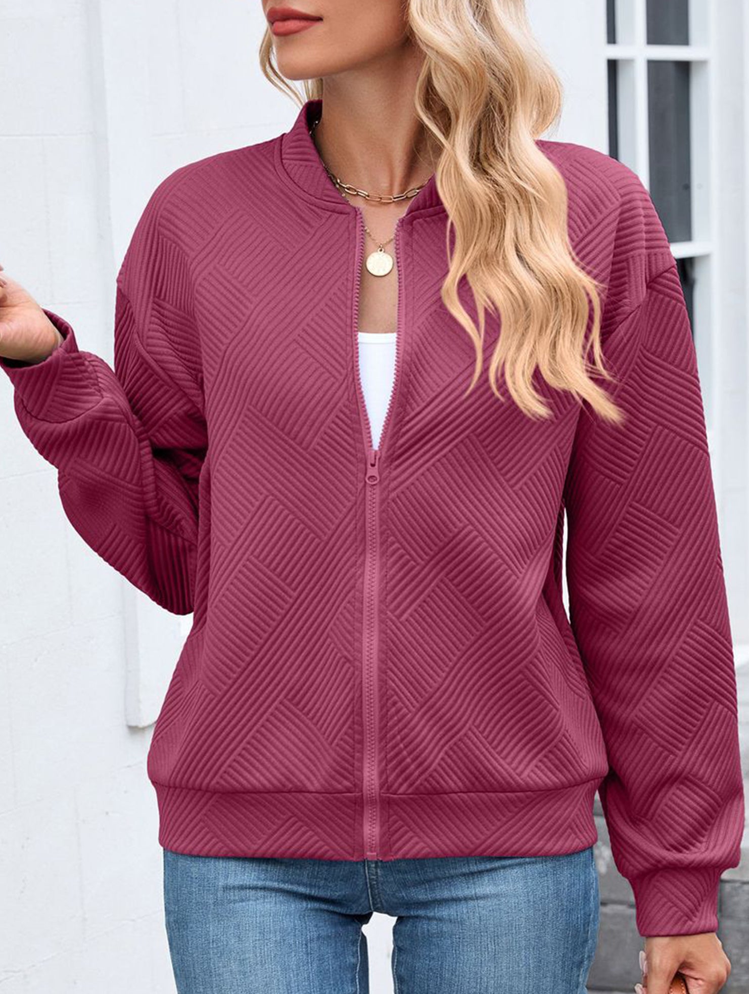 Crew neck zipper loose long sleeve sweatshirt