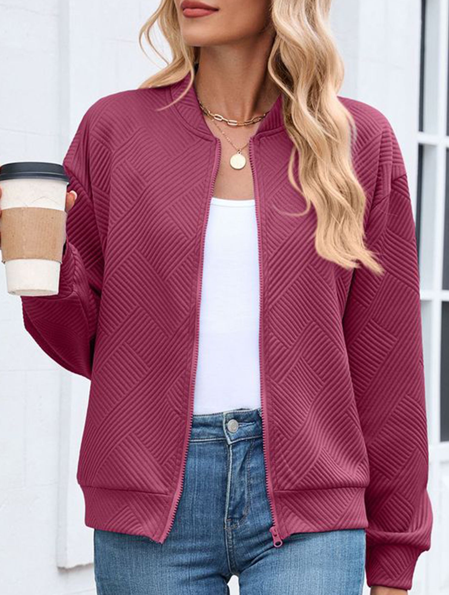 Crew neck zipper loose long sleeve sweatshirt
