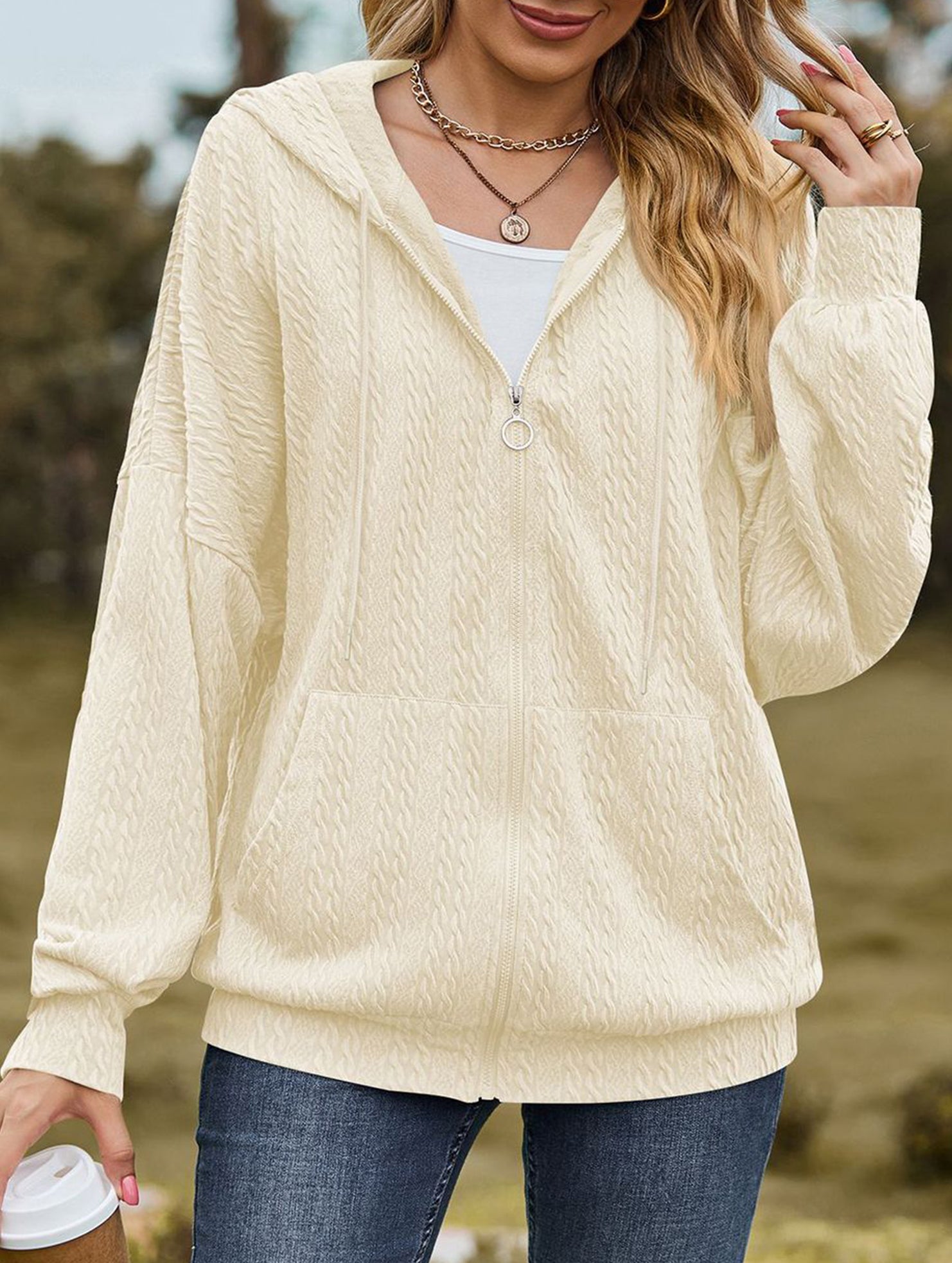 Pocket long-sleeved loose hooded sweatshirt