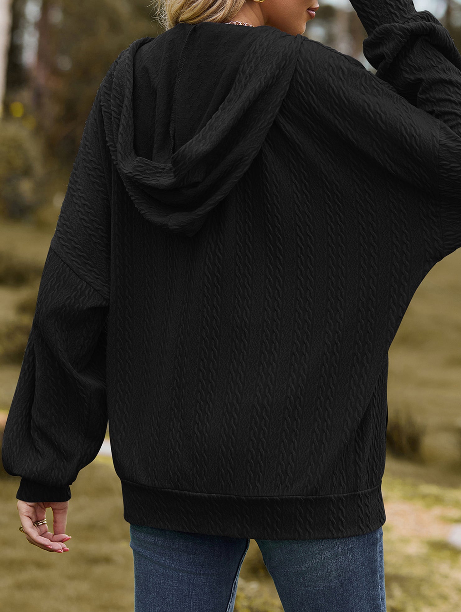 Pocket long-sleeved loose hooded sweatshirt