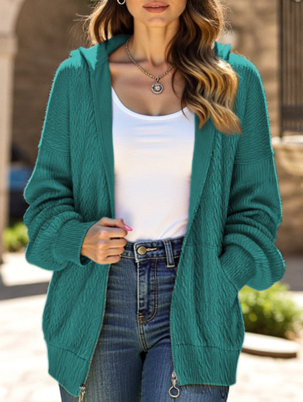 Pocket long-sleeved loose hooded sweatshirt