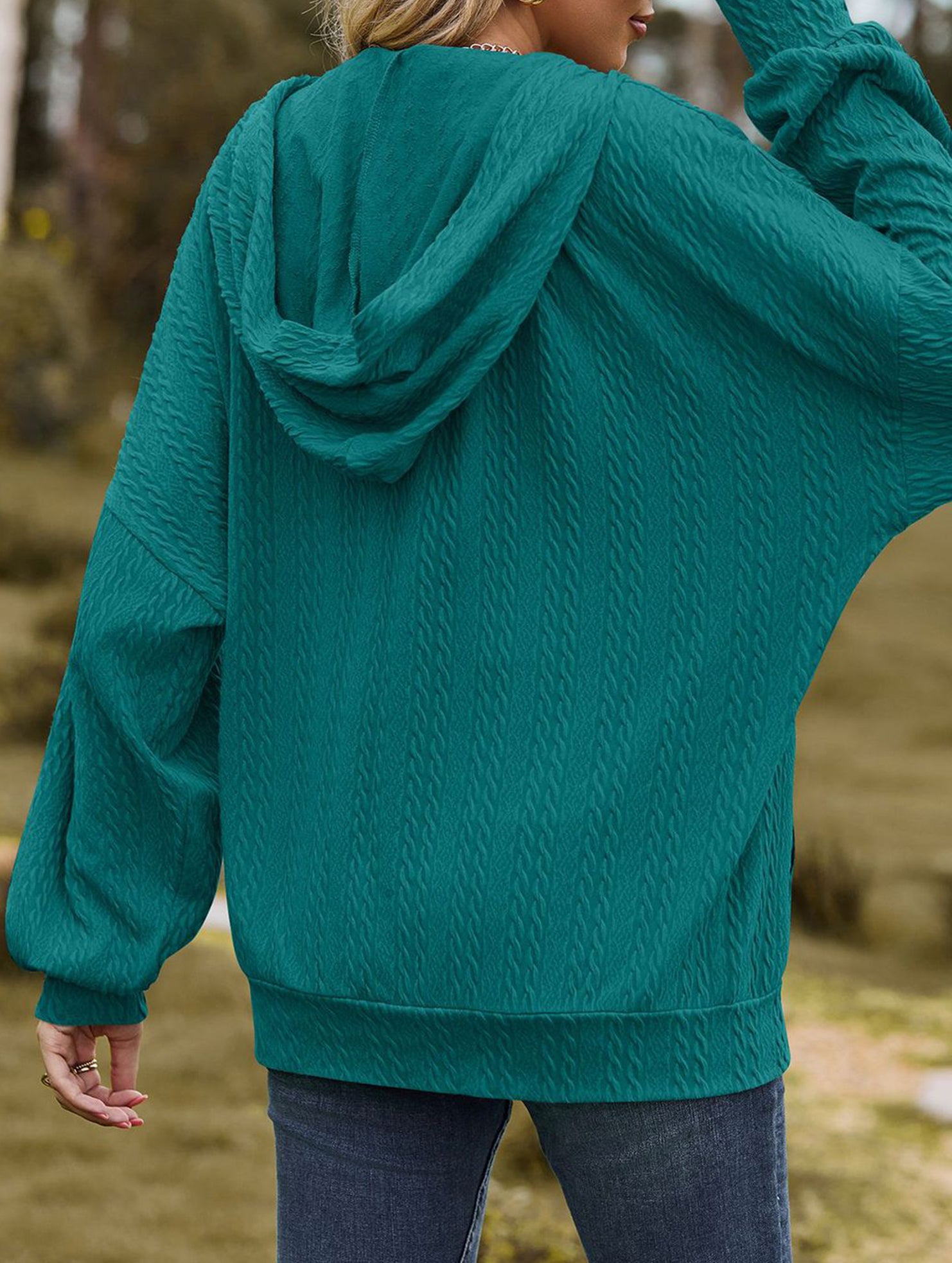 Pocket long-sleeved loose hooded sweatshirt