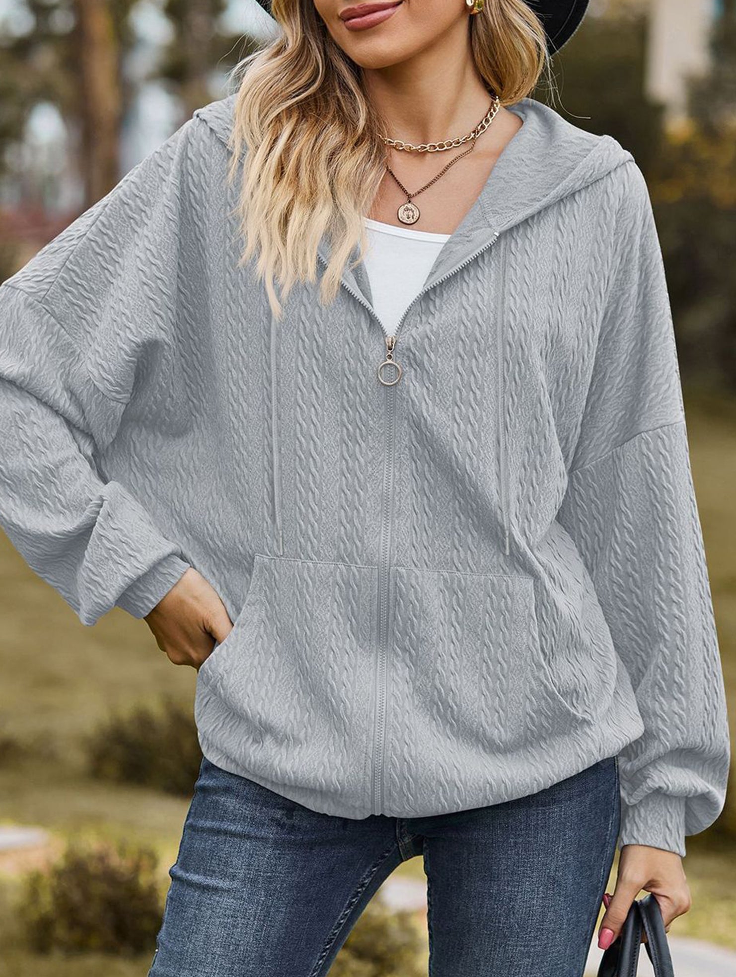 Pocket long-sleeved loose hooded sweatshirt