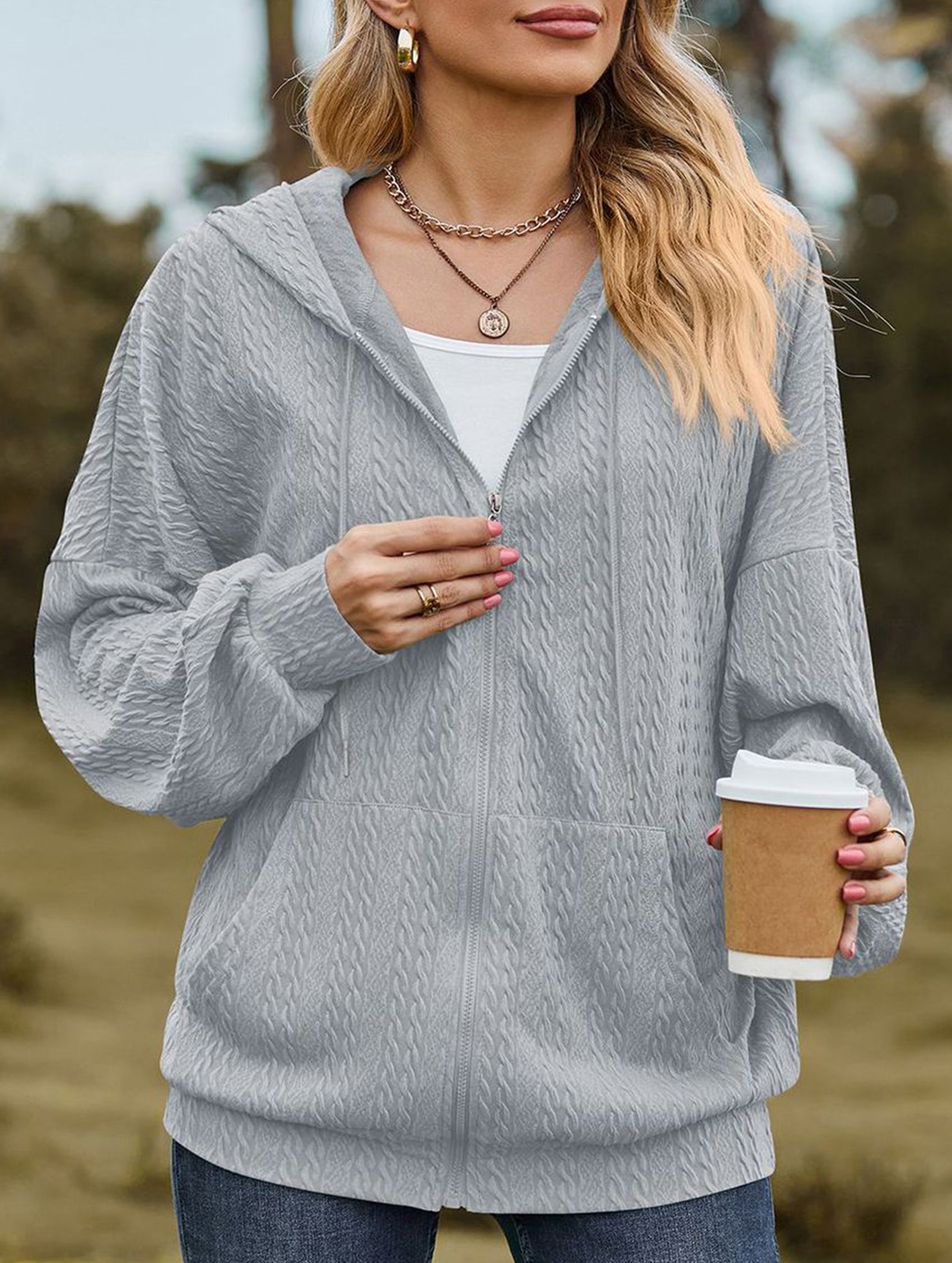 Pocket long-sleeved loose hooded sweatshirt