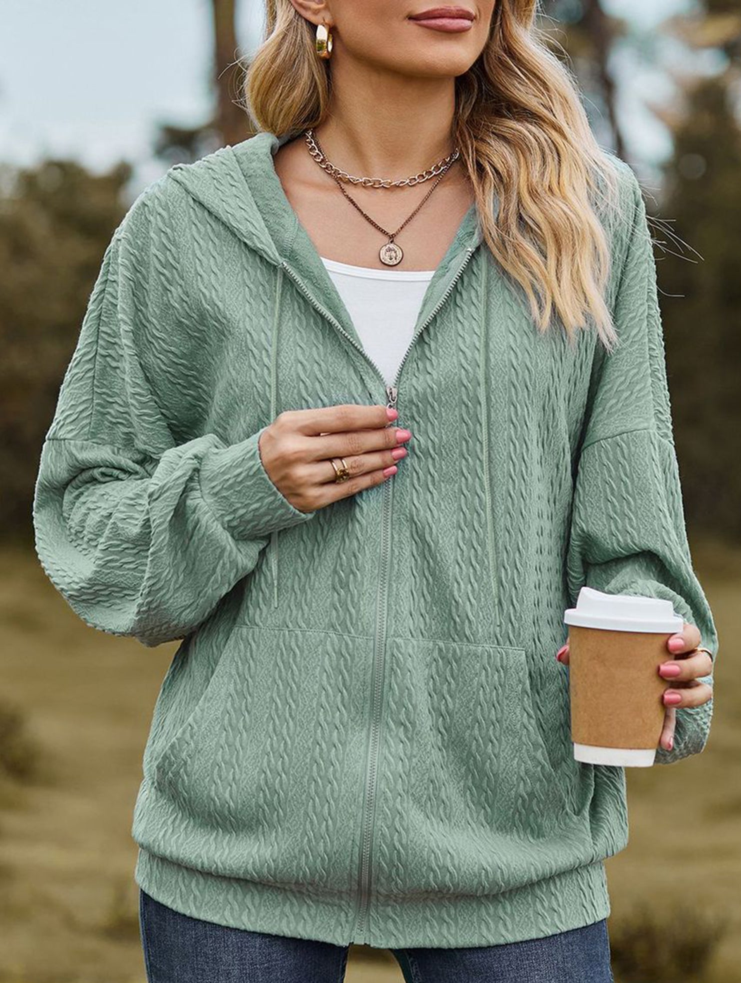 Pocket long-sleeved loose hooded sweatshirt