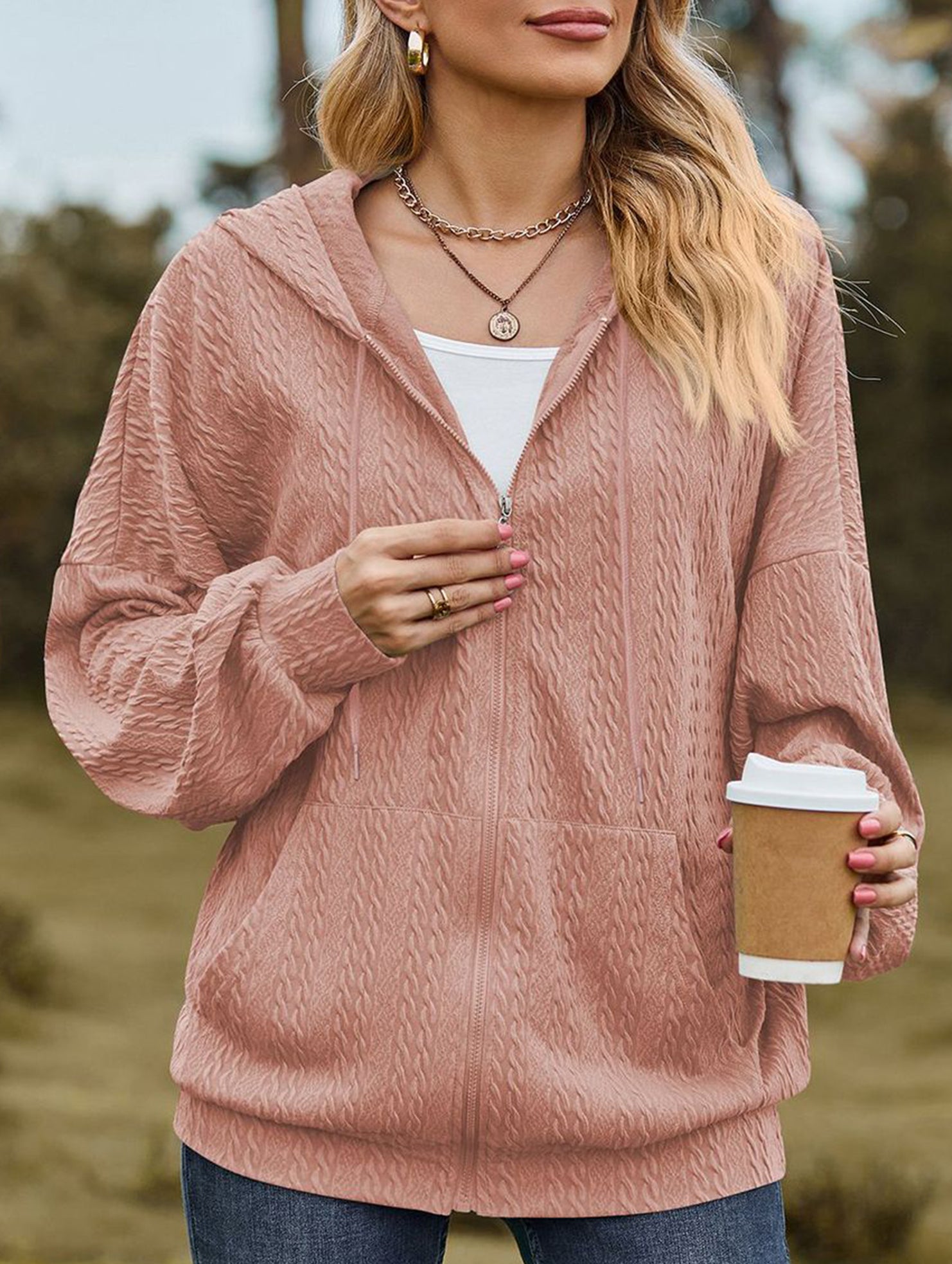 Pocket long-sleeved loose hooded sweatshirt