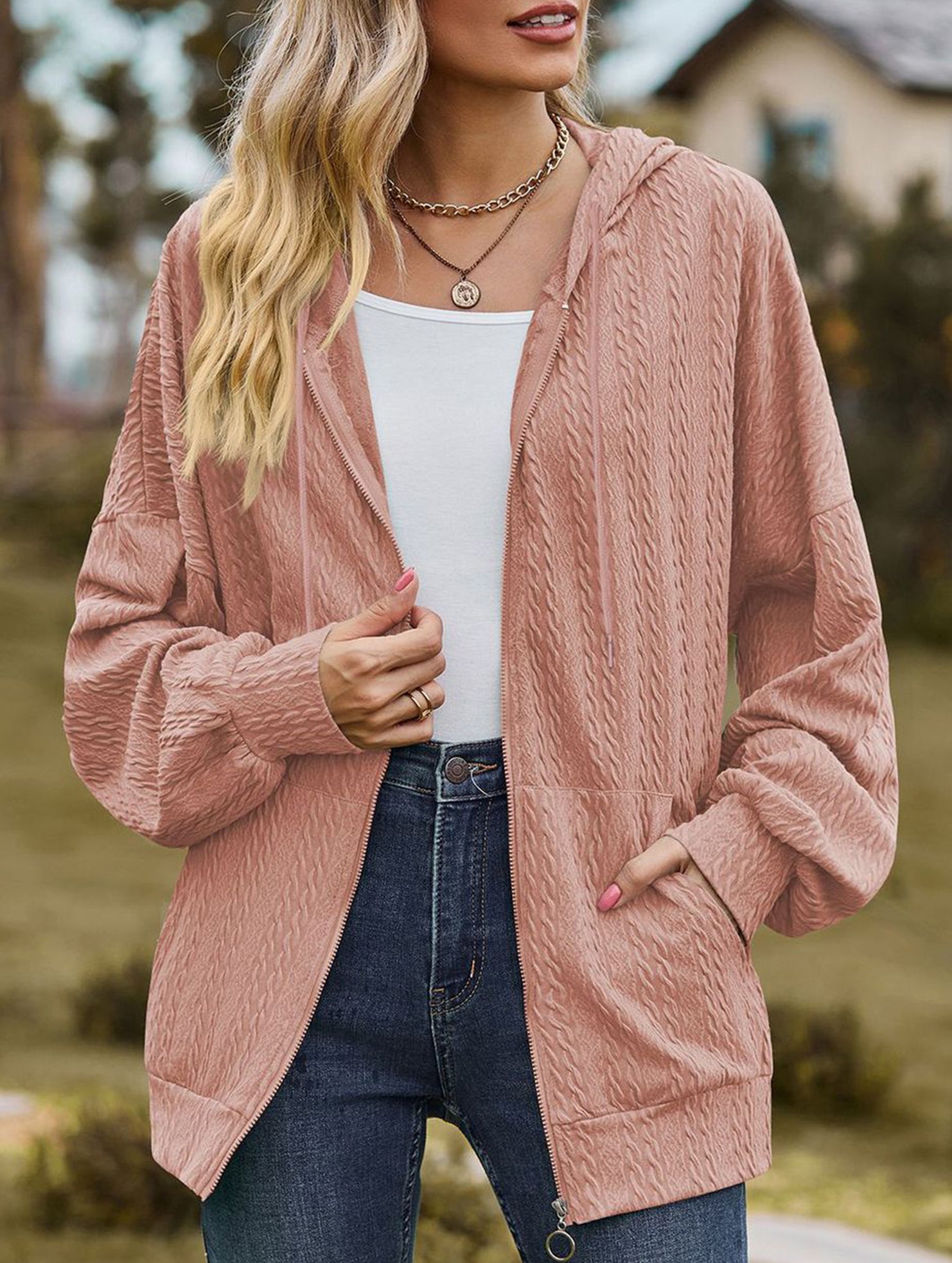 Pocket long-sleeved loose hooded sweatshirt