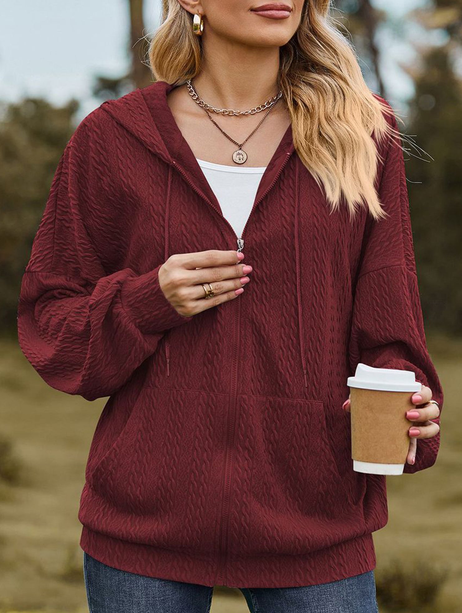 Pocket long-sleeved loose hooded sweatshirt