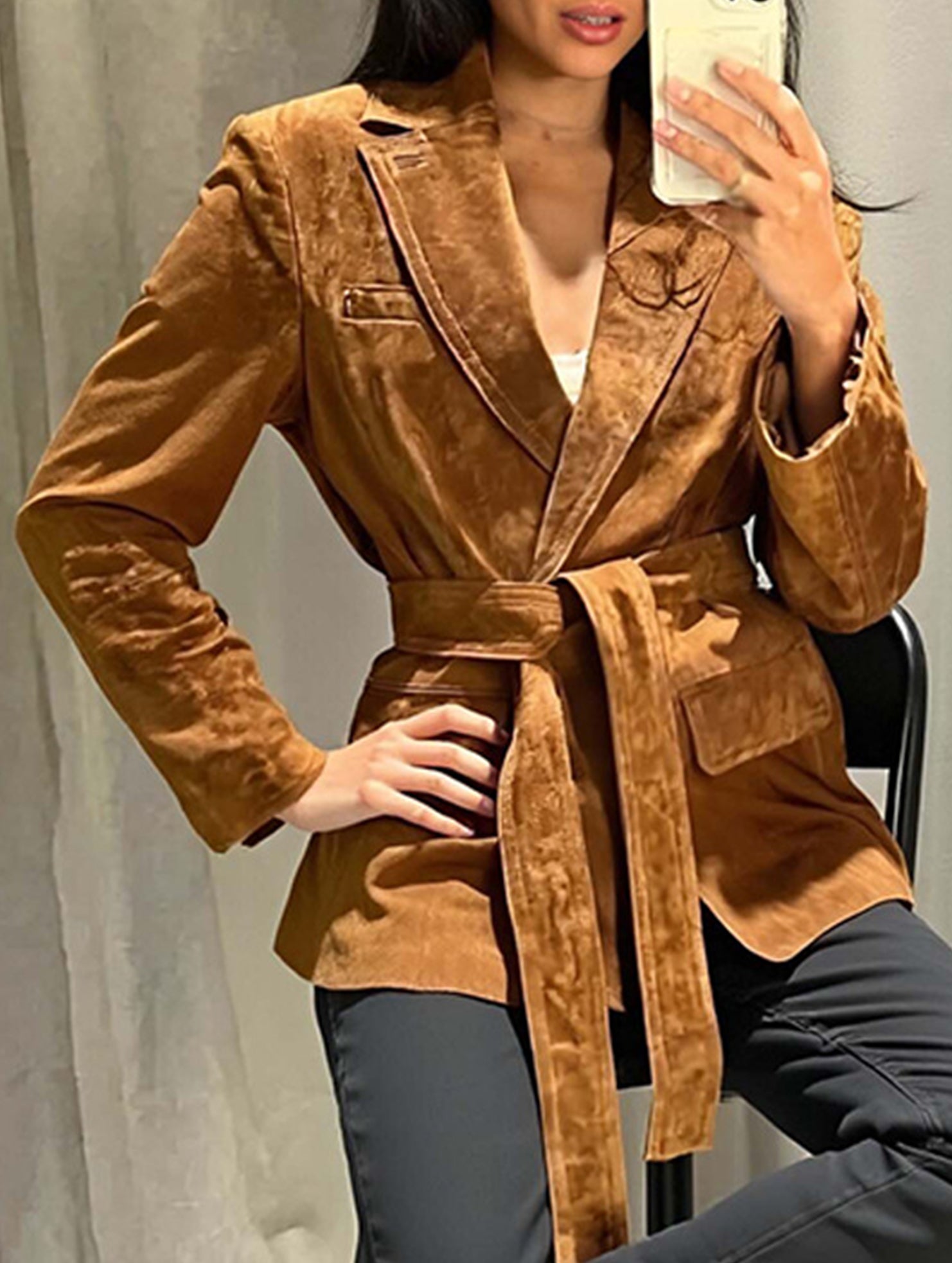 Retro hot sale lace-up small suit jacket