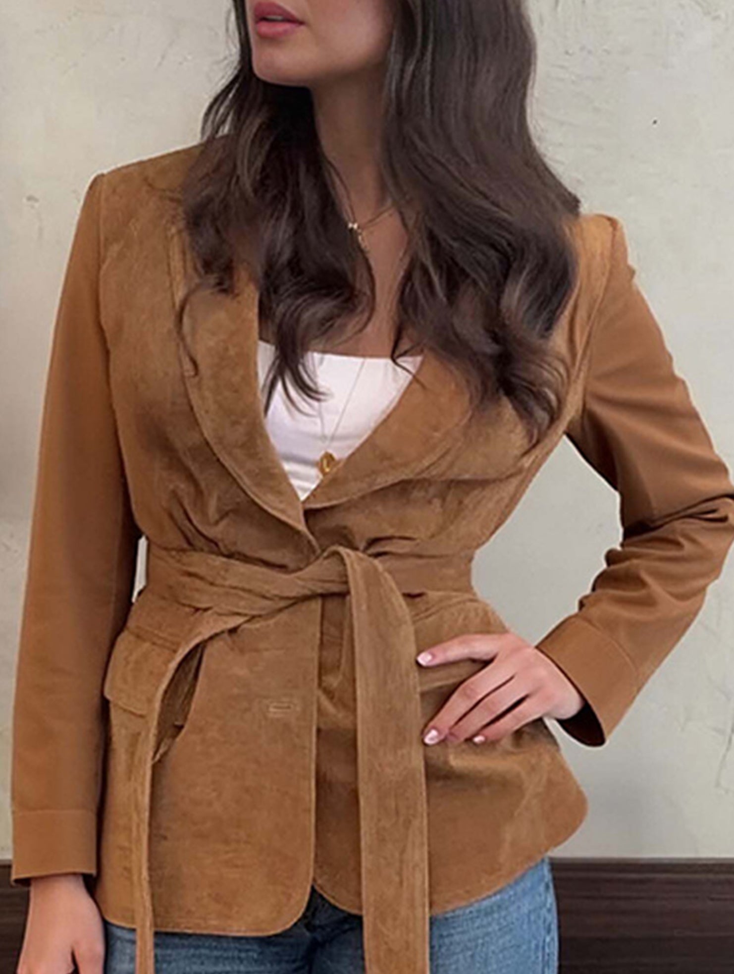 Retro hot sale lace-up small suit jacket