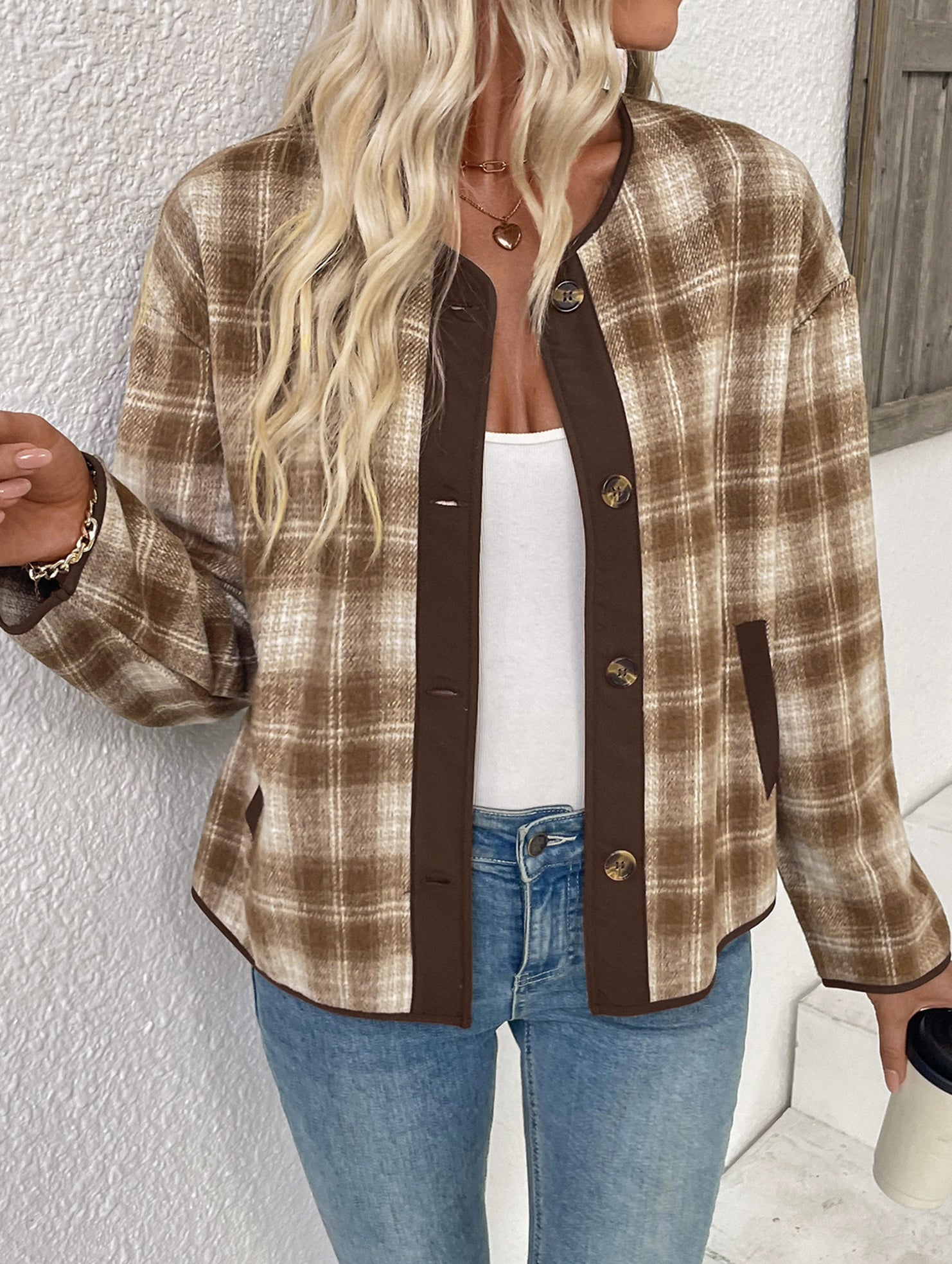 Retro-style high-end plaid cardigan