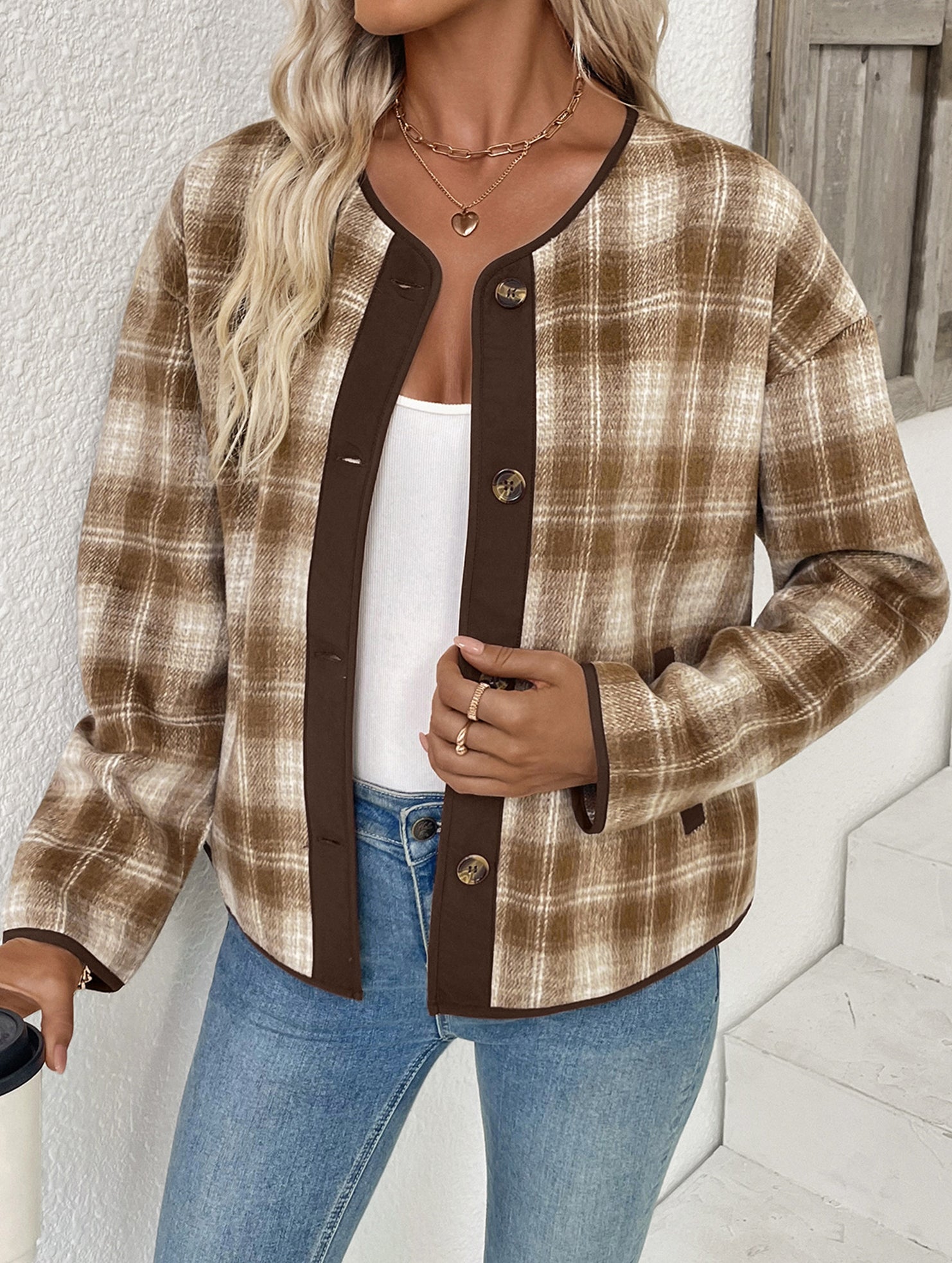Retro-style high-end plaid cardigan