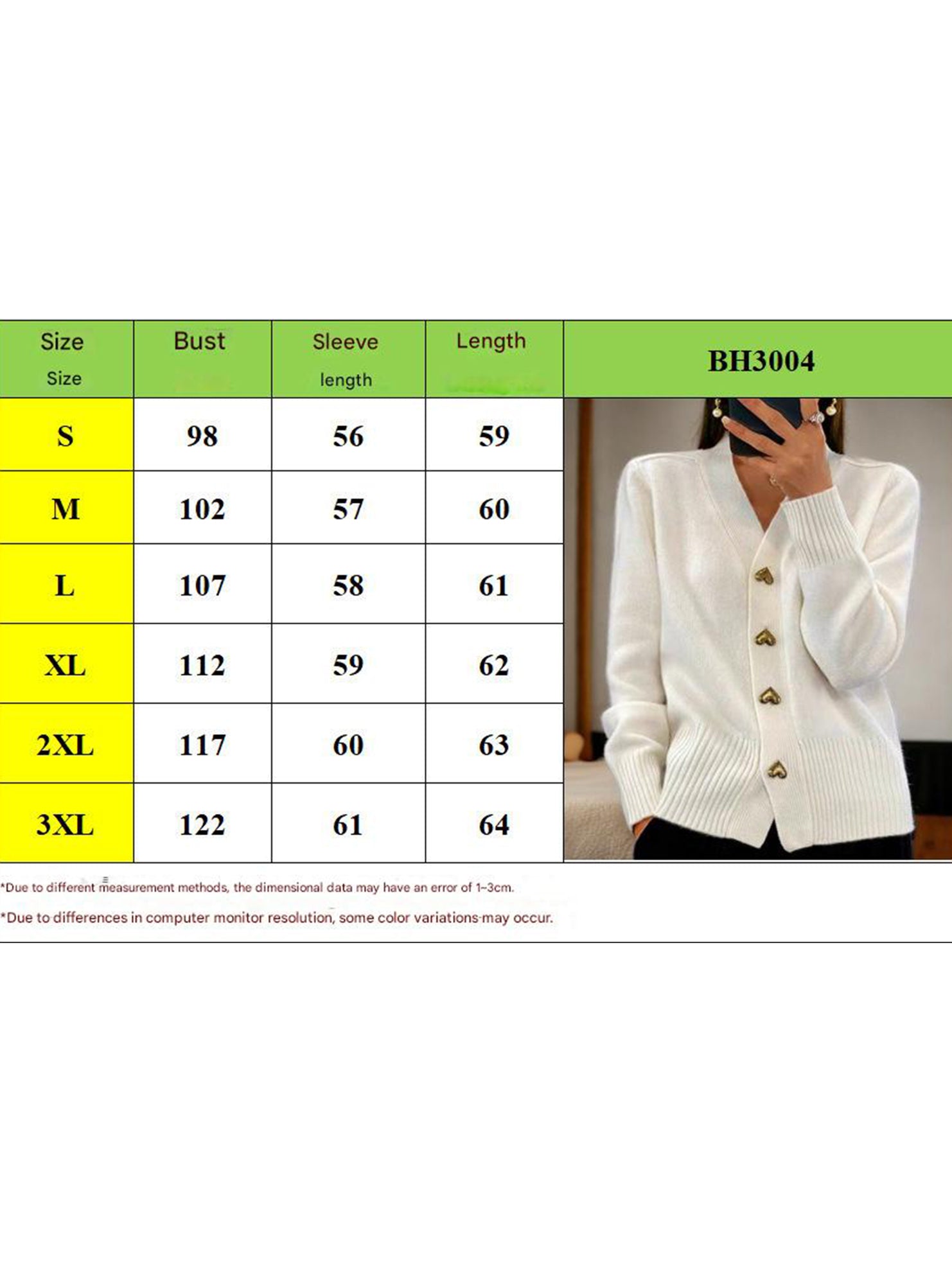 V-neck heart-button casual cardigan sweater