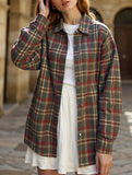 Retro plaid collared long-sleeved cardigan
