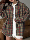 Retro plaid collared long-sleeved cardigan