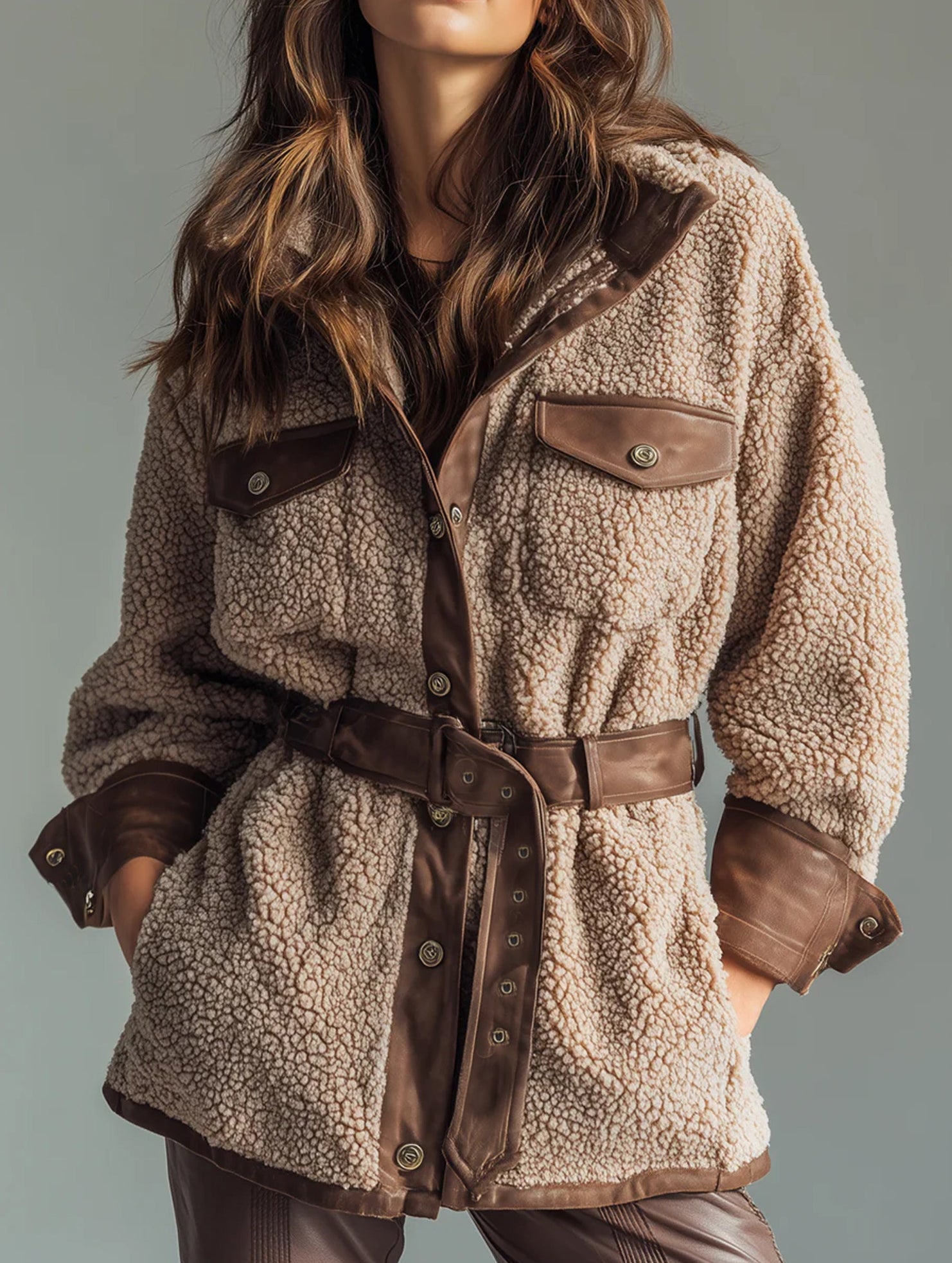 Retro-style thick lamb patchwork coat