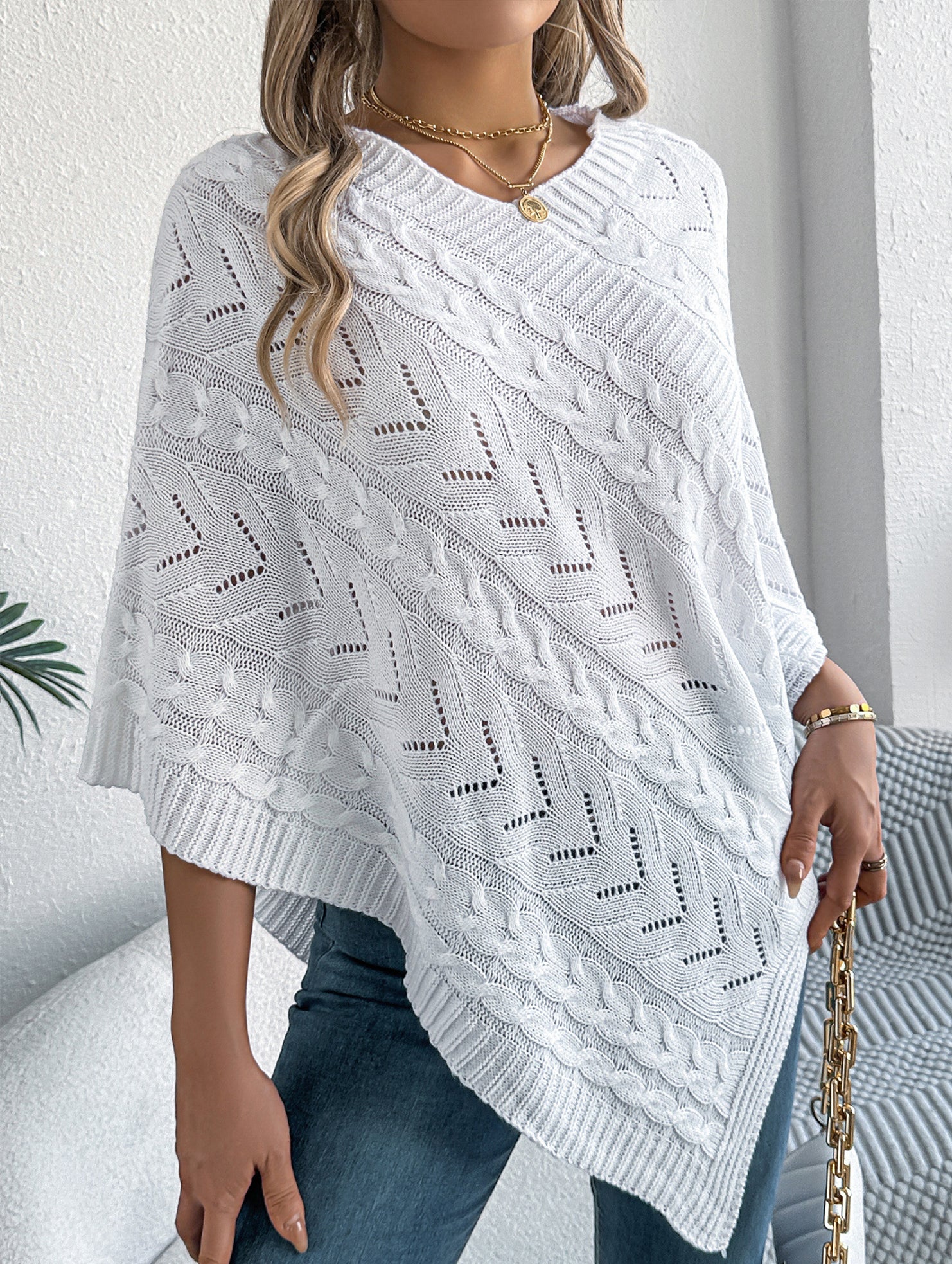 Casual cable knit loose cape sweater cardigan