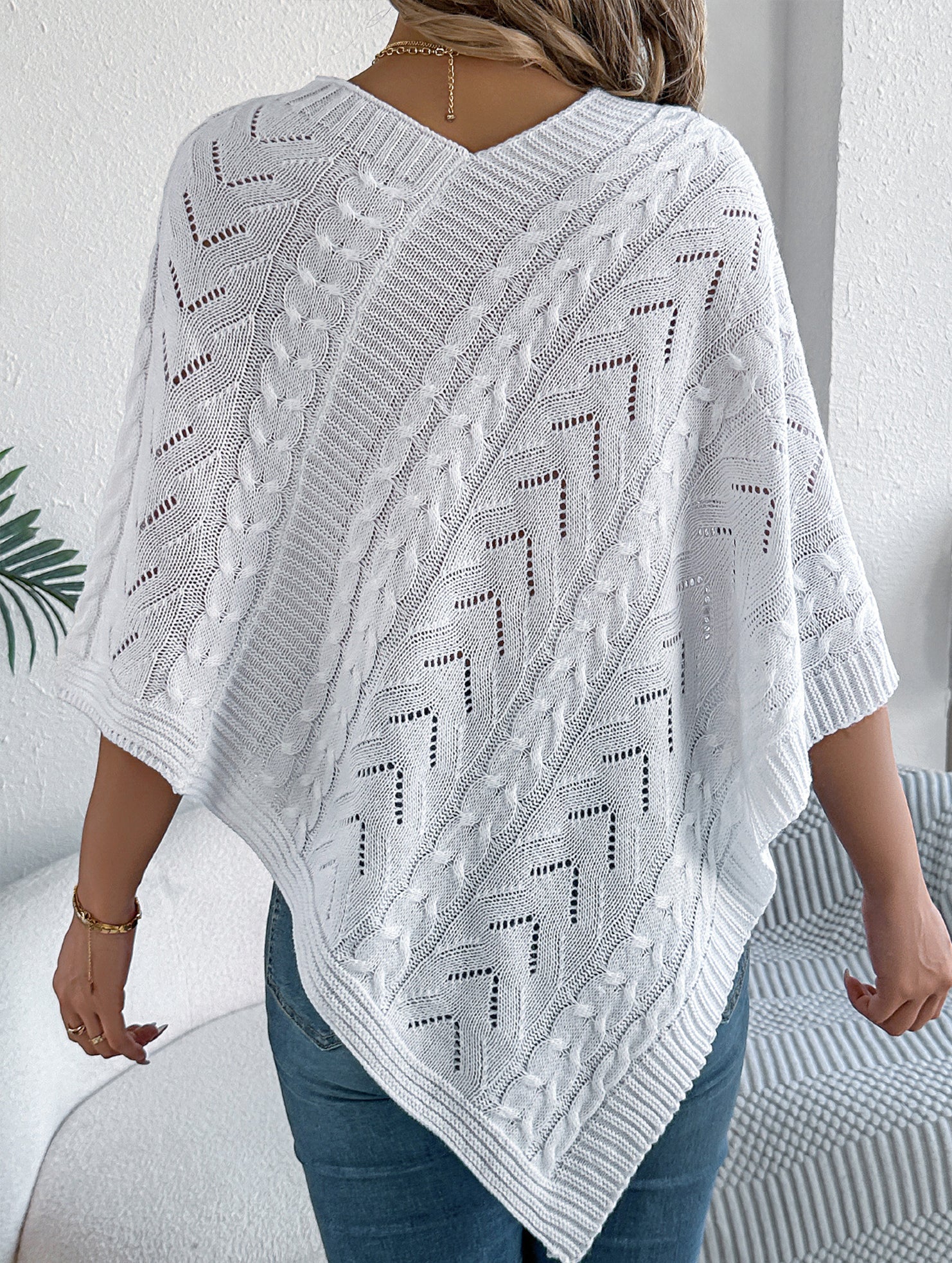 Casual cable knit loose cape sweater cardigan