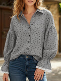 Heart-shaped polka dot lantern sleeve shirt