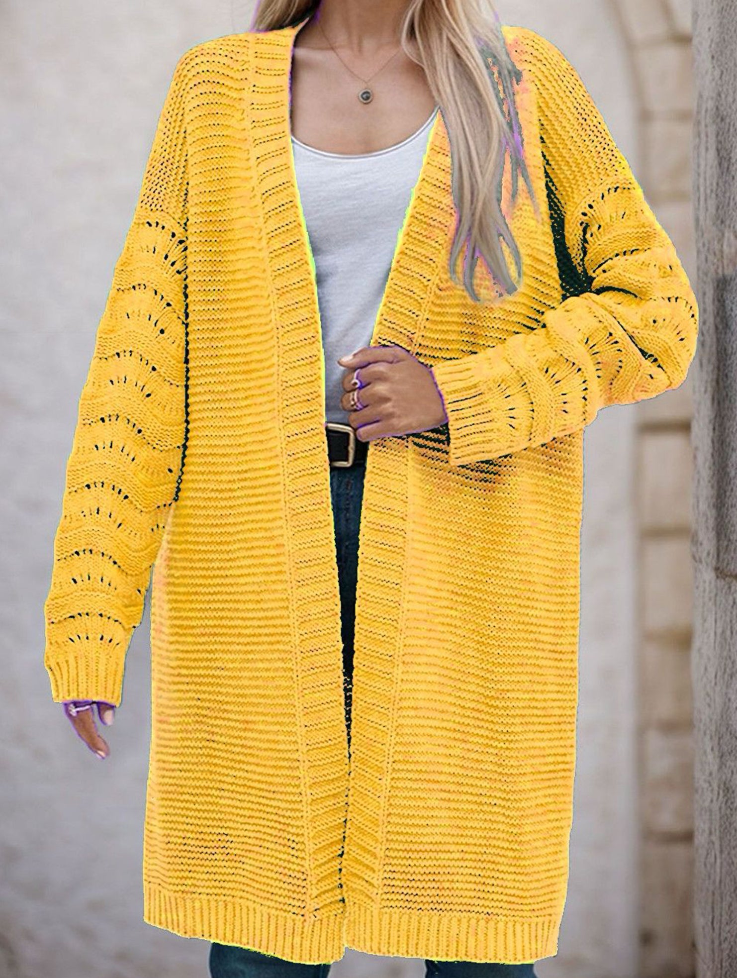 Solid color long knit cardigan