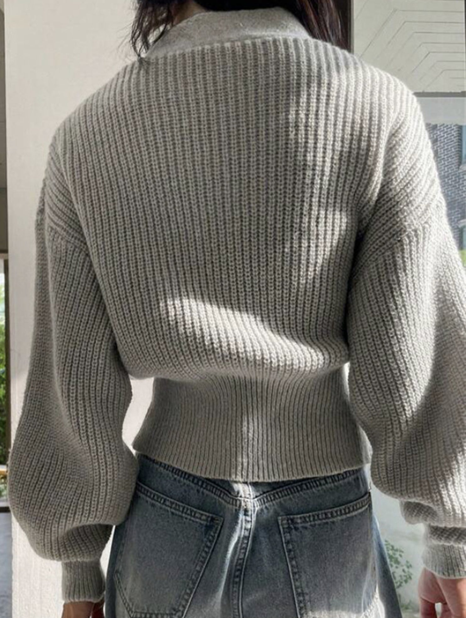 V-neck fitted waist belted knit cardigan