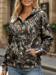 Casual zip-up camouflage print hooded jacket