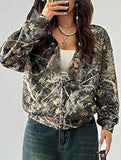 Casual zip-up camouflage print hooded jacket