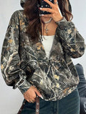 Casual zip-up camouflage print hooded jacket