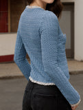 Single-breasted lace knit cardigan