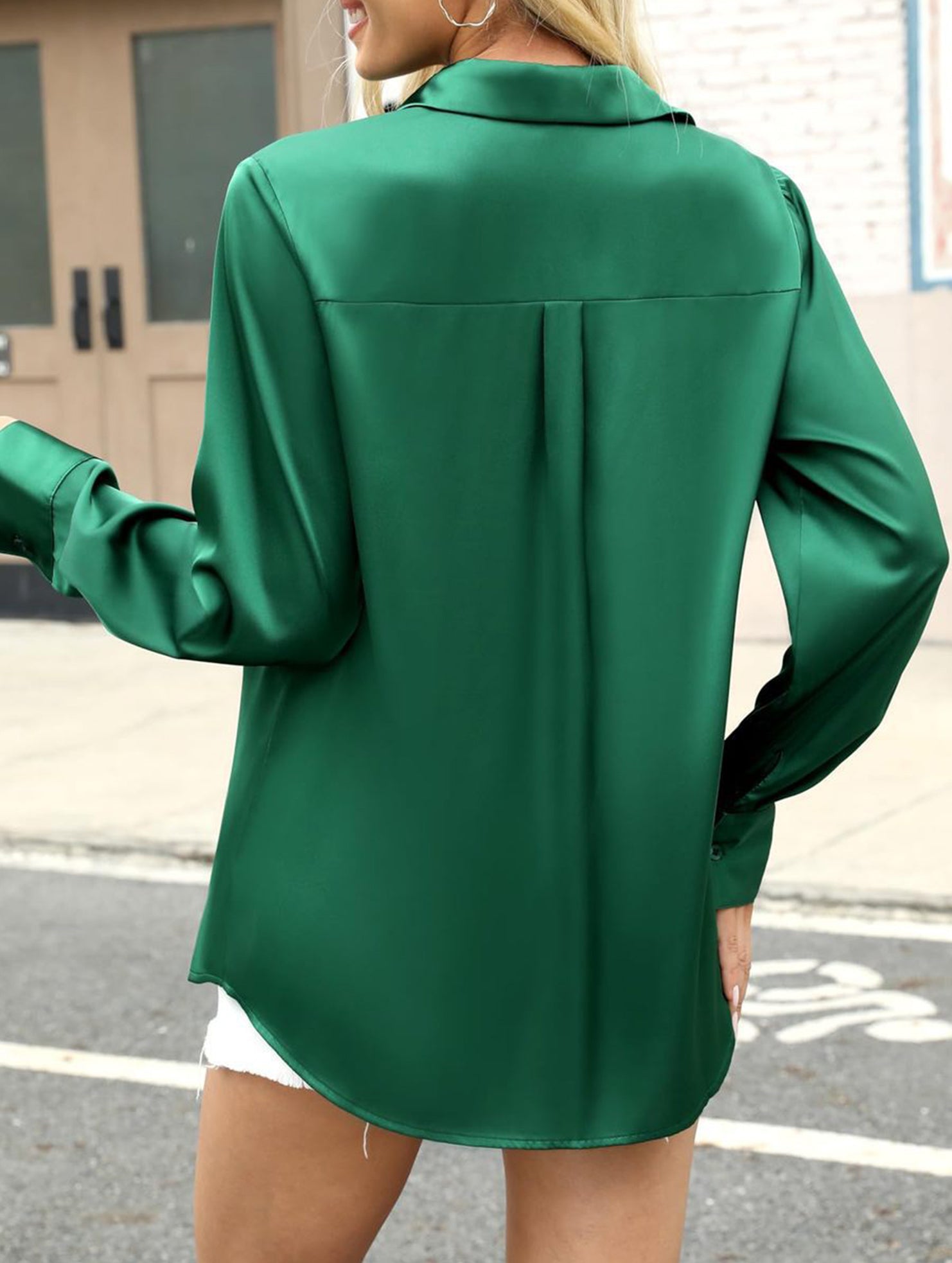 Casual long-sleeved satin shirt