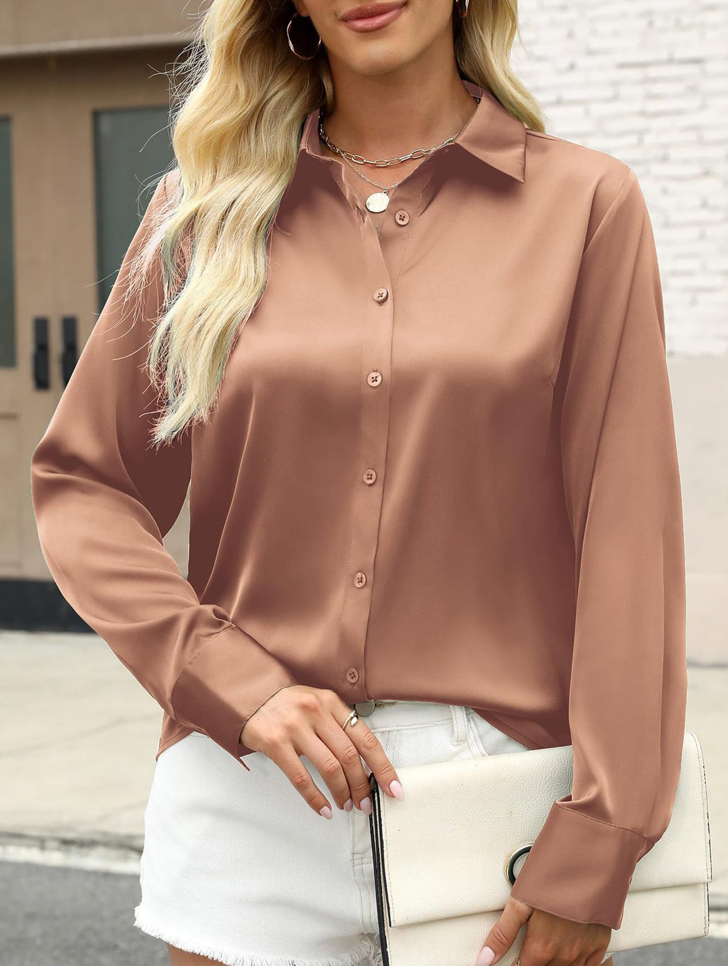 Casual long-sleeved satin shirt