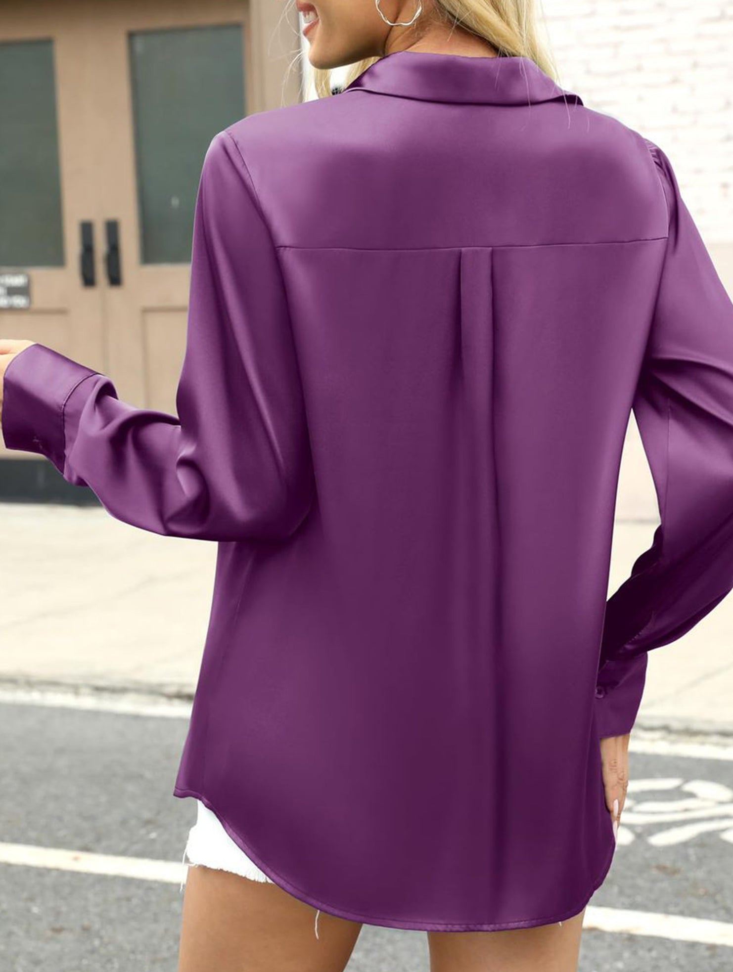Casual long-sleeved satin shirt