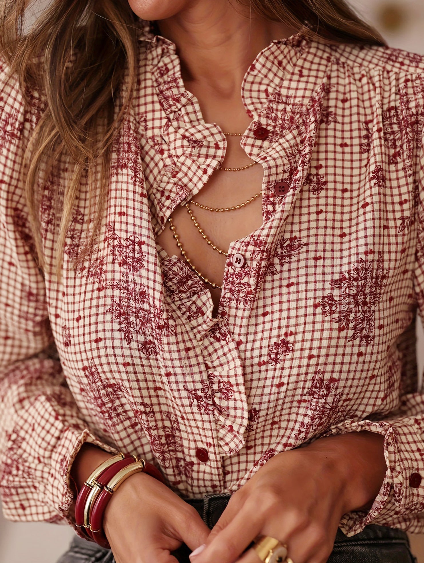 Retro ruffled plaid cardigan