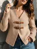 Women's V-neck metal button cardigan