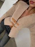 Women's V-neck metal button cardigan