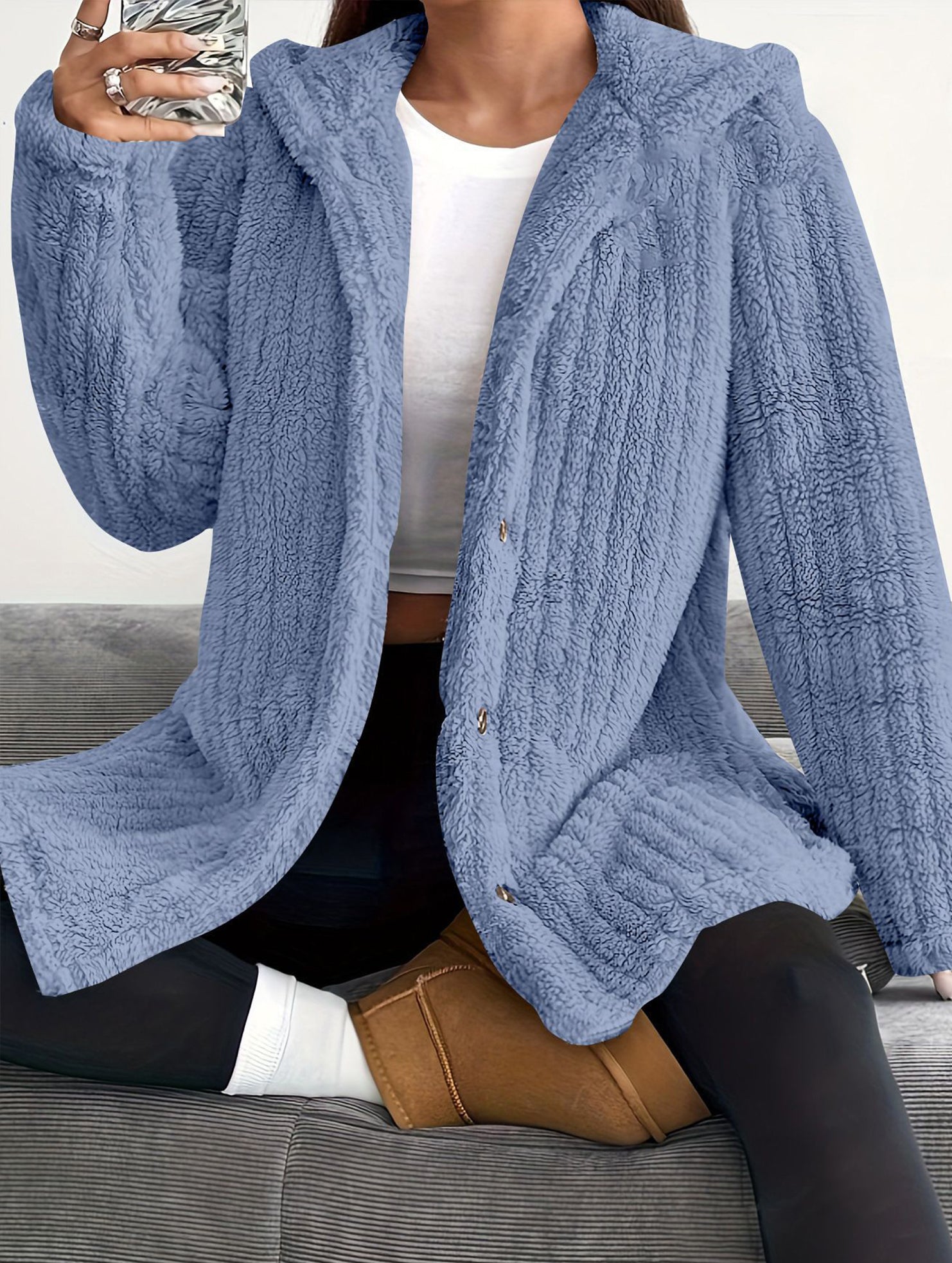 Solid color long-sleeved hooded loose jacket