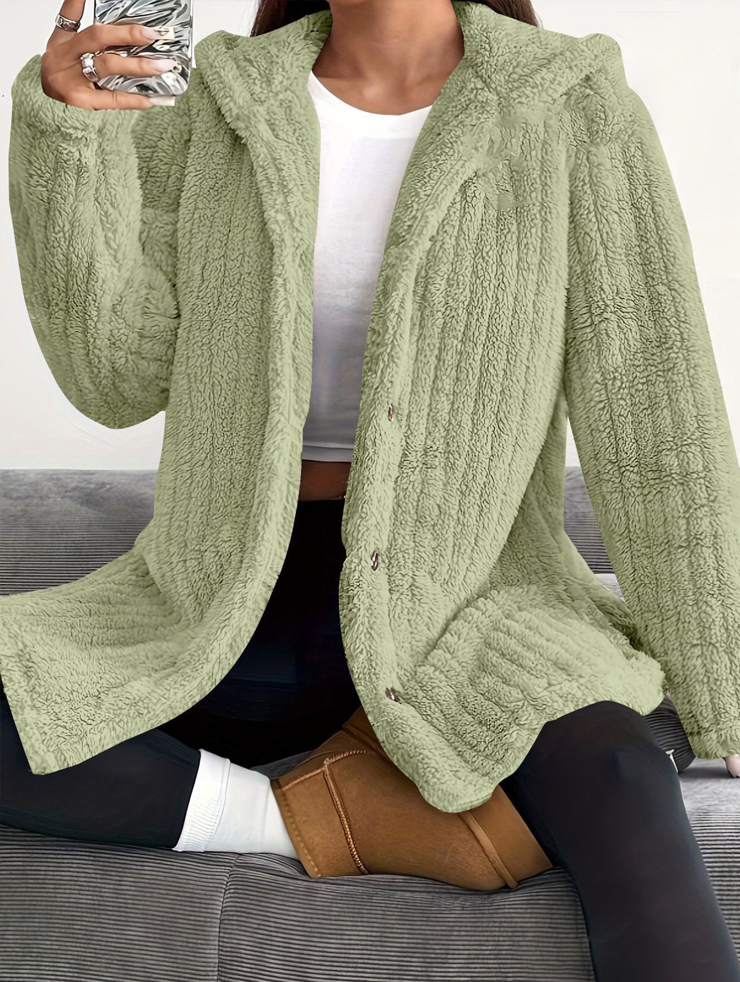 Solid color long-sleeved hooded loose jacket