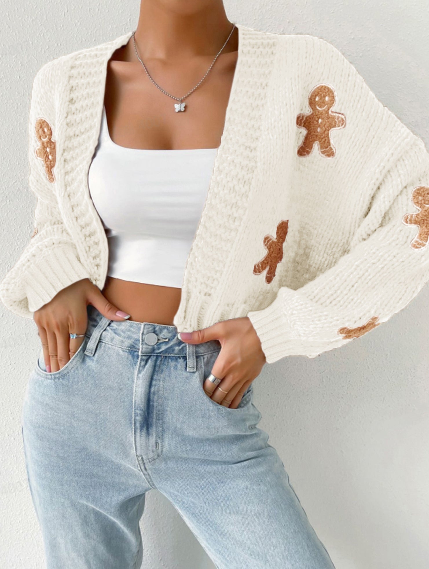 Cookie Man Pattern Knit Sweater