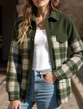 Plaid color-blocked shirt jacket