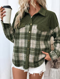Plaid color-blocked shirt jacket