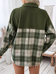Plaid color-blocked shirt jacket
