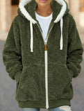 Solid color thick mid-length zip-up coat