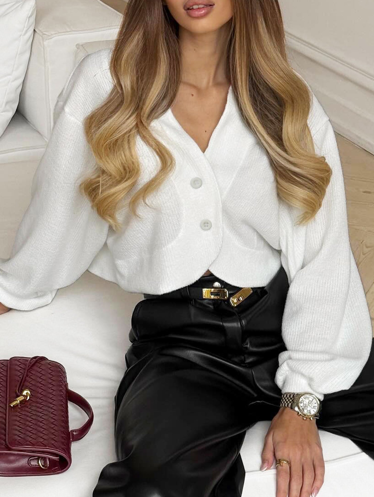 V-neck slim fit new knit cardigan jacket