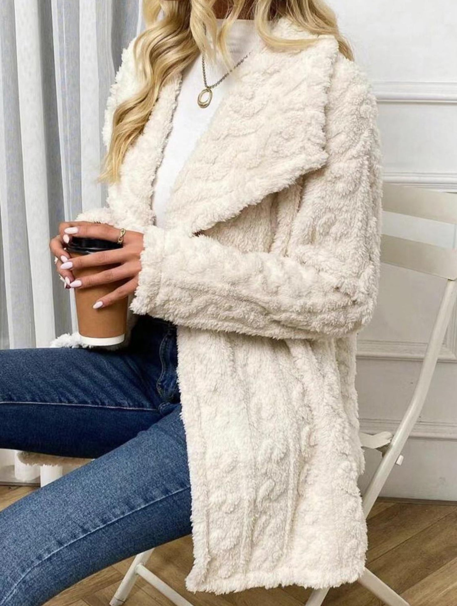 Large lapel unbuttoned cardigan jacket