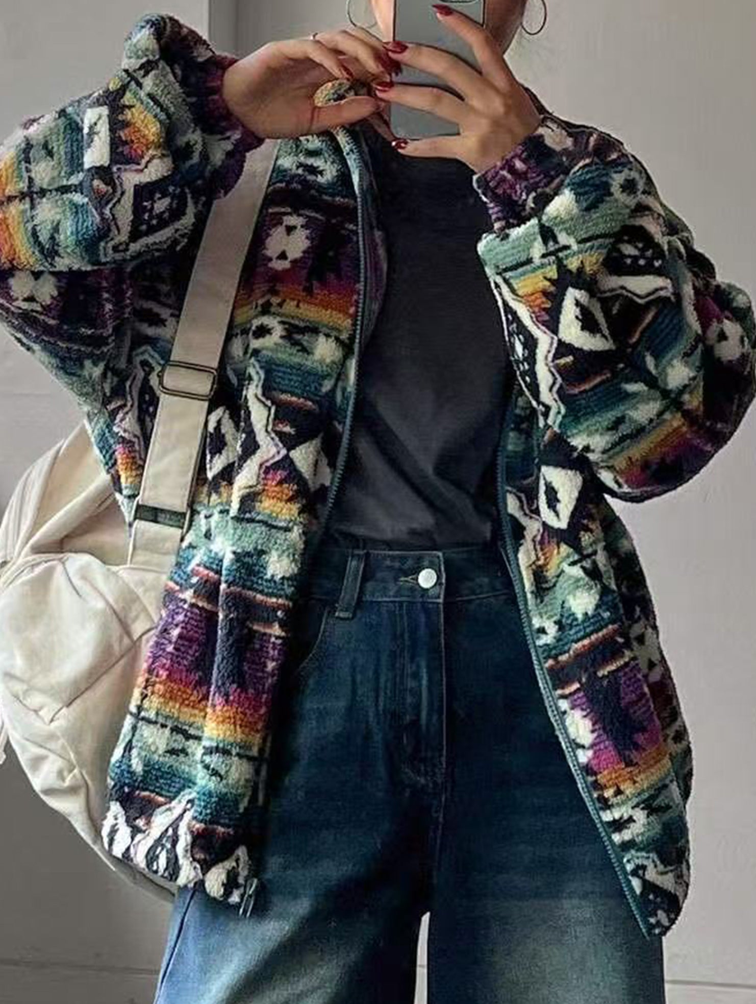 Stylish double-sided fleece zip-up cardigan