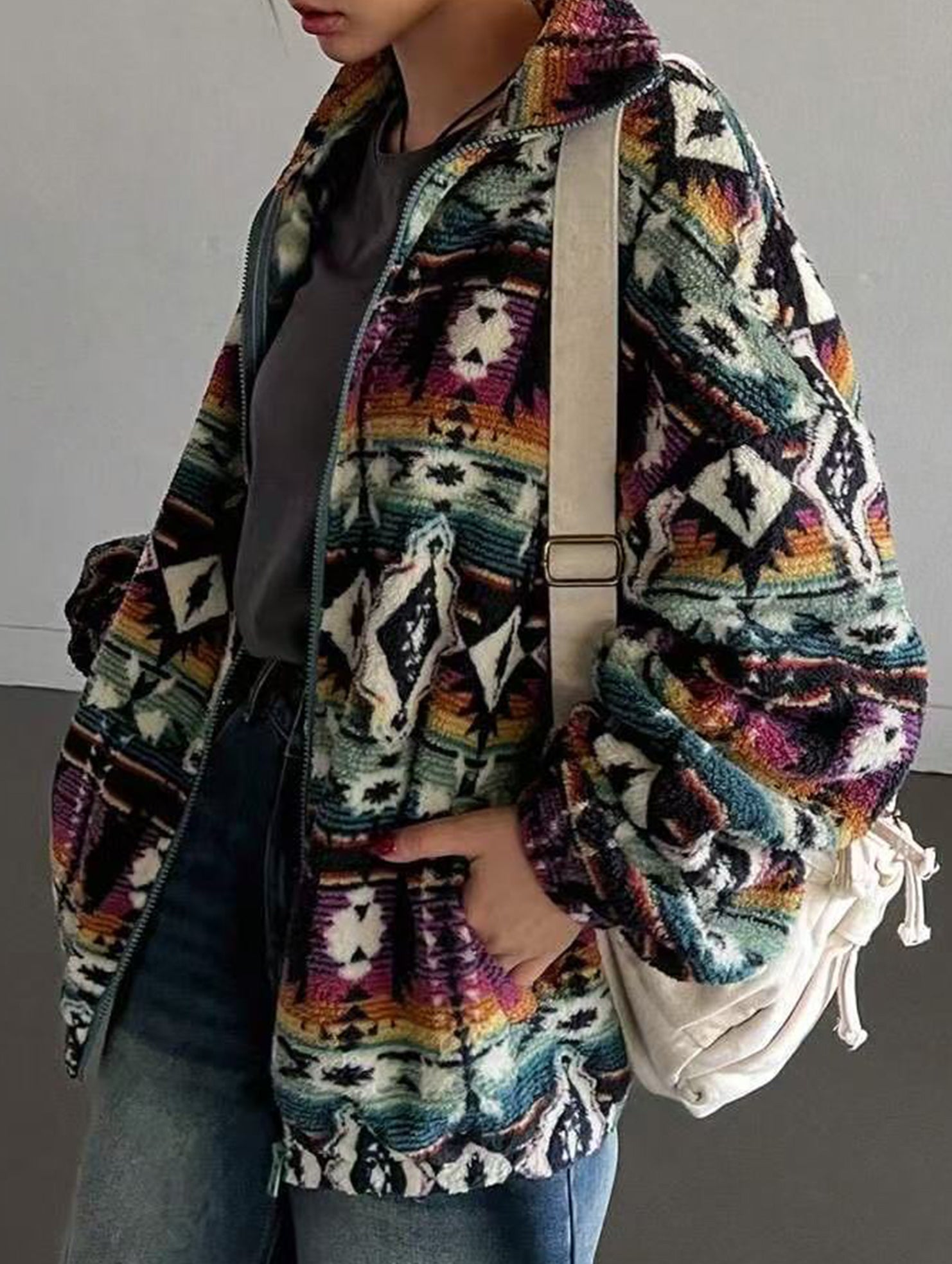 Stylish double-sided fleece zip-up cardigan