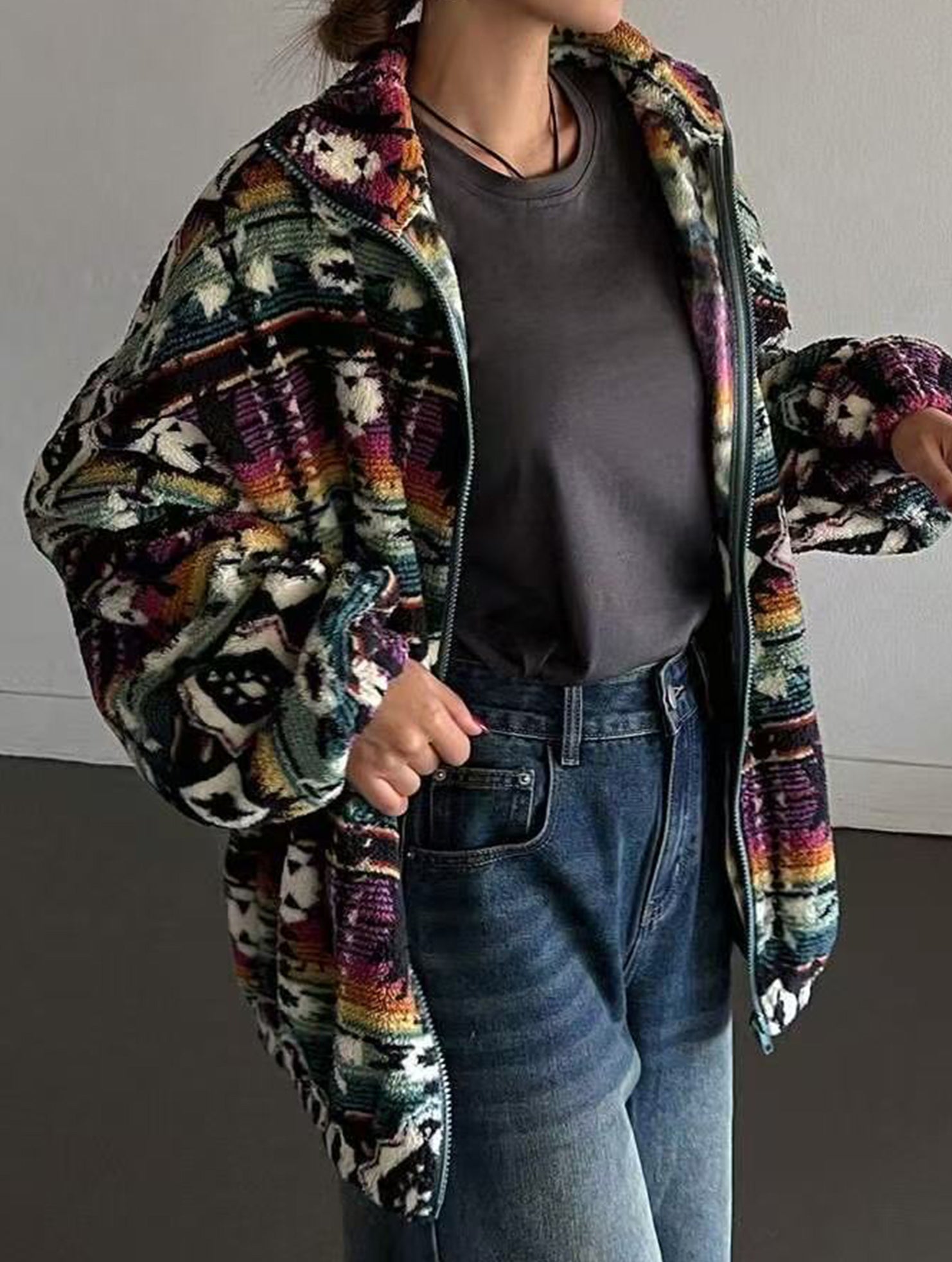 Stylish double-sided fleece zip-up cardigan