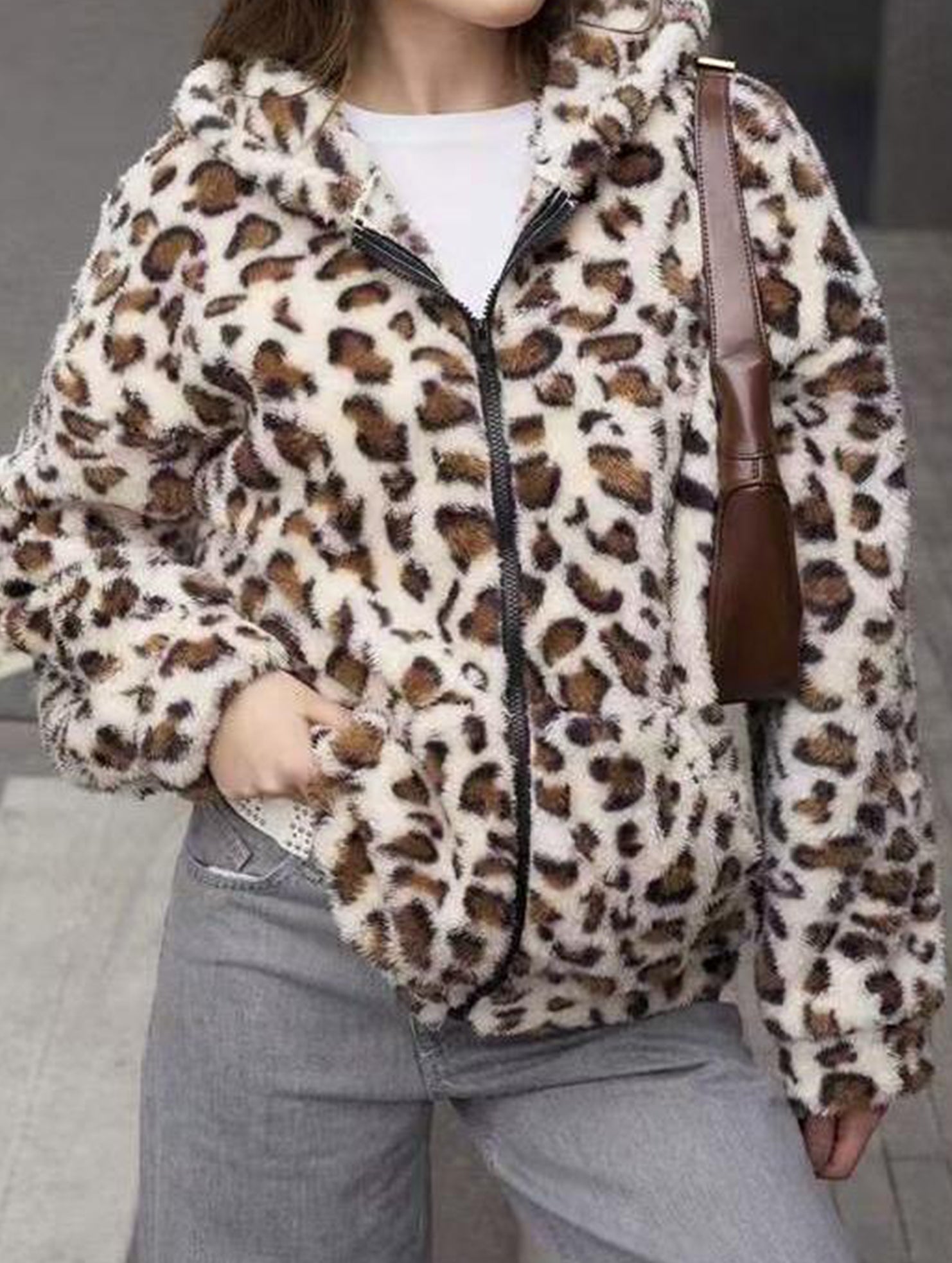 Hot-selling leopard print zip-up hooded cardigan