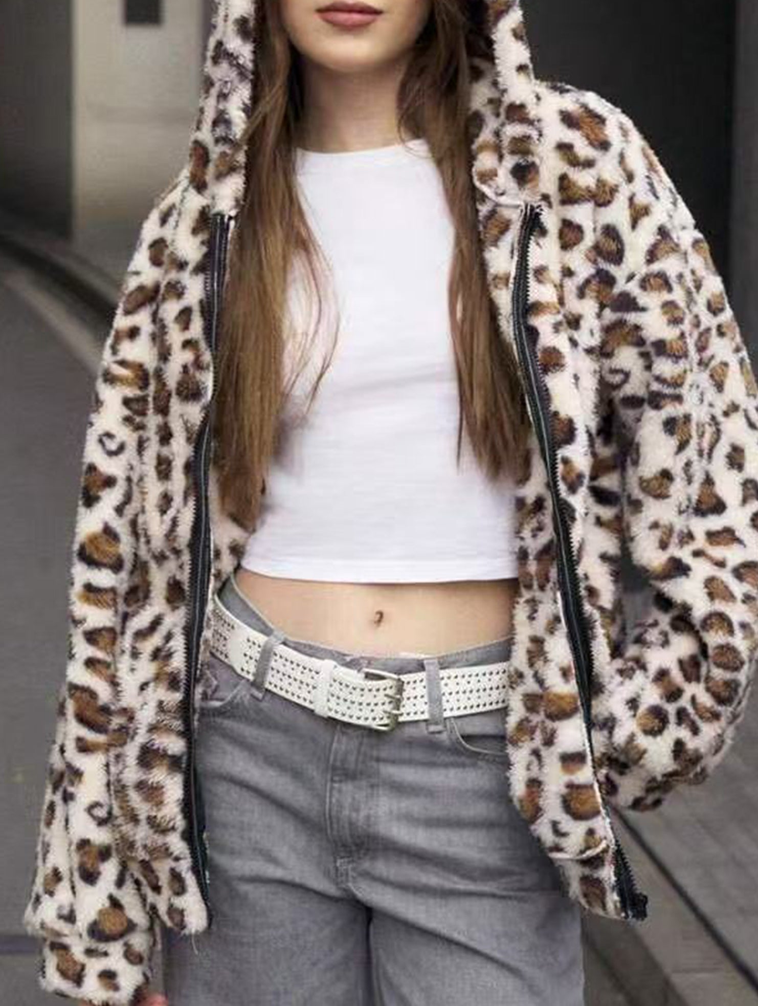 Hot-selling leopard print zip-up hooded cardigan