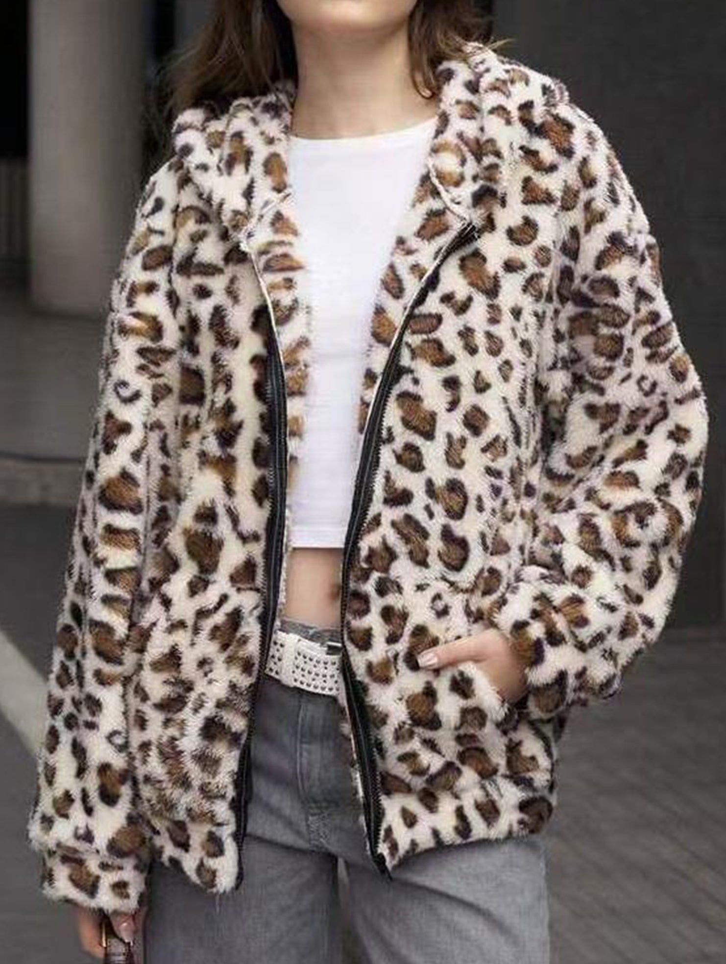 Hot-selling leopard print zip-up hooded cardigan